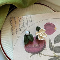 Thumbnail for Chic Asymmetric Enamel Gardenia Flower Pearl Earrings - ArtGalleryZen