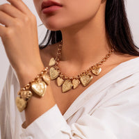 Thumbnail for Chic Chunky Flower Relief Heart Tassel Necklace Bracelet - ArtGalleryZen
