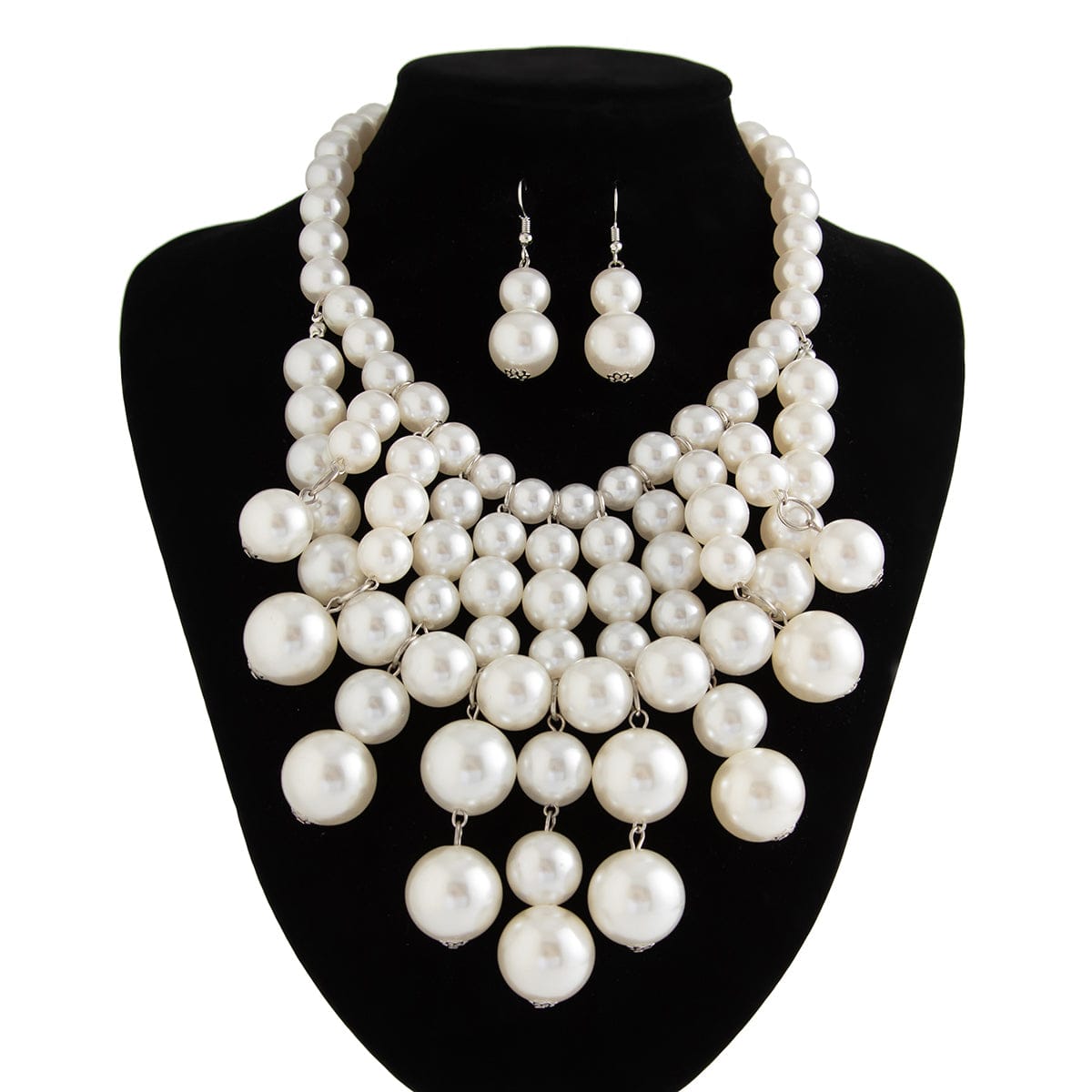 Chic Chunky Pearl Tassel Chain Necklace Earrings Set - ArtGalleryZen