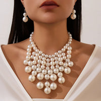 Thumbnail for Chic Chunky Pearl Tassel Chain Necklace Earrings Set - ArtGalleryZen