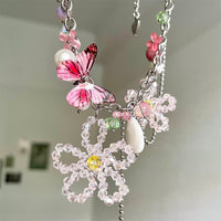 Thumbnail for Chic Colorful Butterfly Crystal Flower Pendant Pearl Tassel Chain Necklace - ArtGalleryZen
