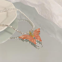 Thumbnail for Chic Colorful Enamel Butterfly Pearl Chain Necklace - ArtGalleryZen
