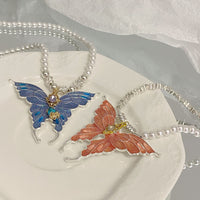 Thumbnail for Chic Colorful Enamel Butterfly Pearl Chain Necklace - ArtGalleryZen