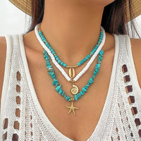 Thumbnail for Chic Conch Starfish Pendant Turquoise Polymer Clay Chain Necklace Set - ArtGalleryZen