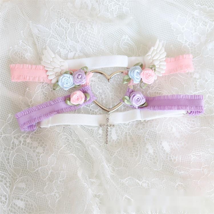 Chic Cross Angel Wings Heart Rosebud Elastic Thigh Leg Garter Belts - ArtGalleryZen