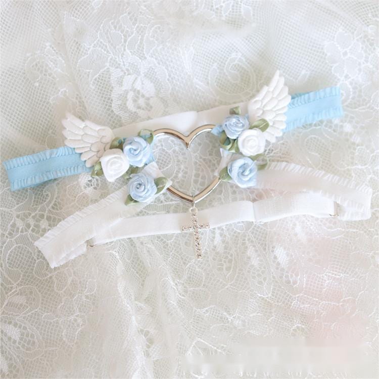 Chic Cross Angel Wings Heart Rosebud Elastic Thigh Leg Garter Belts - ArtGalleryZen