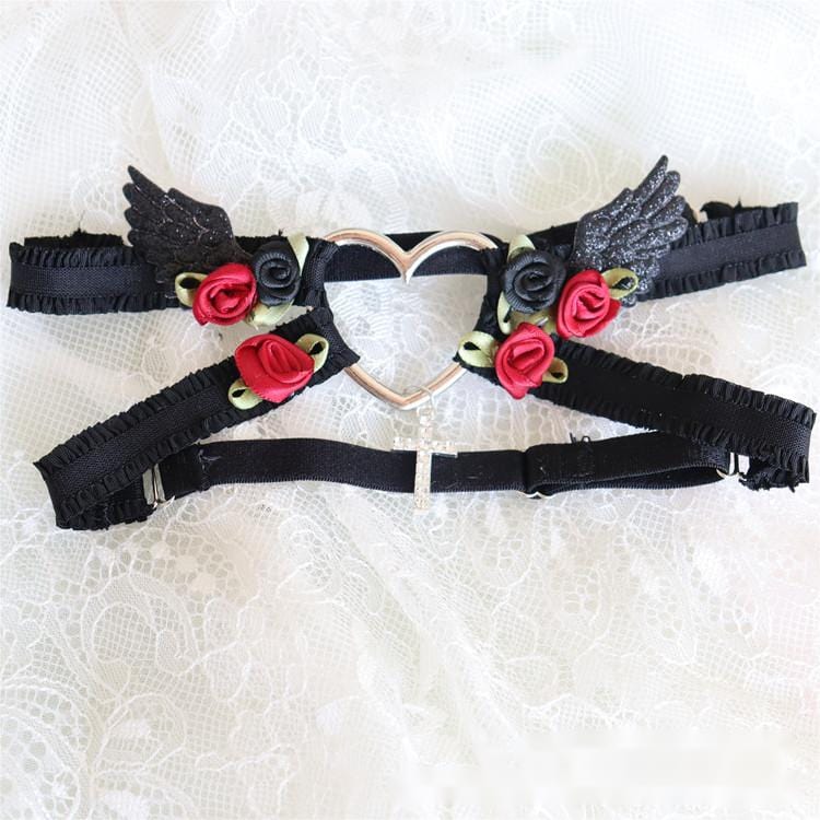 Chic Cross Angel Wings Heart Rosebud Elastic Thigh Leg Garter Belts - ArtGalleryZen