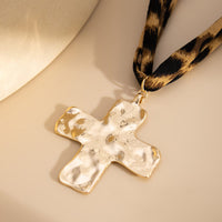 Thumbnail for Chic Cross Pendant Leopard Choker Necklace - ArtGalleryZen