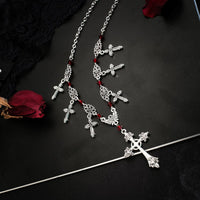 Thumbnail for Chic Crystal Charm Antique Cross Tassel Necklace - ArtGalleryZen