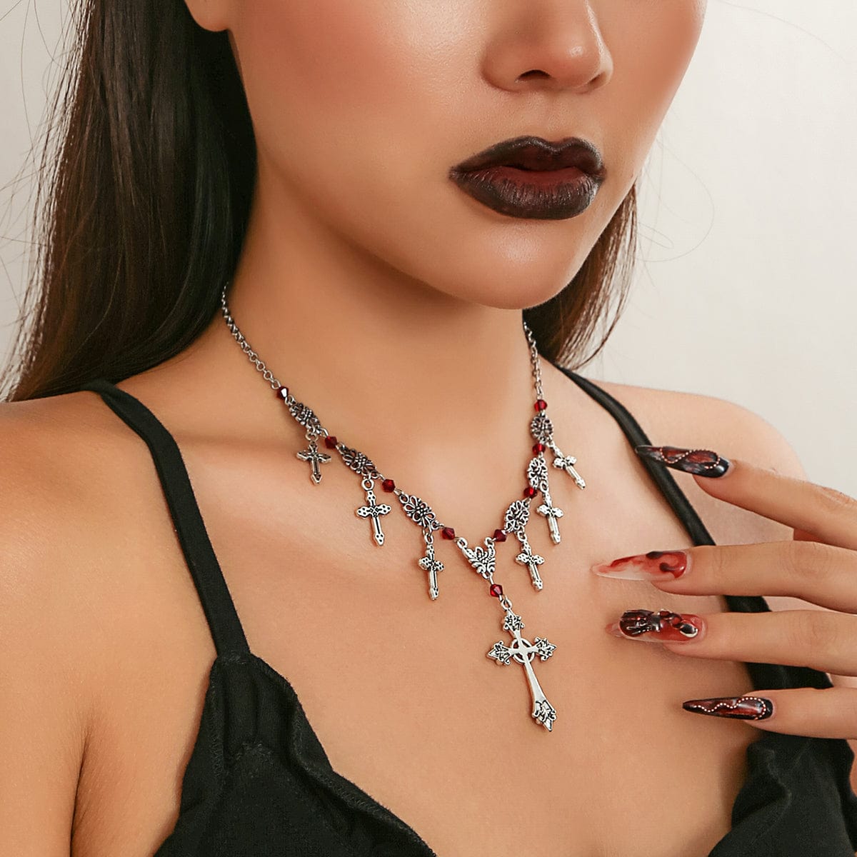 Chic Crystal Charm Antique Cross Tassel Necklace - ArtGalleryZen