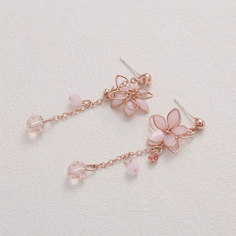 Chic Crystal Cherry Blossom Dangle Earrings - ArtGalleryZen