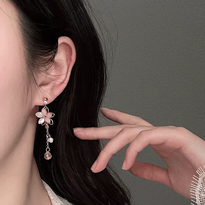 Chic Crystal Cherry Blossom Dangle Earrings - ArtGalleryZen