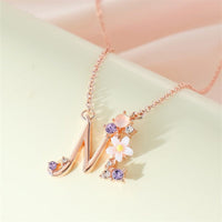 Thumbnail for Chic Crystal Opal Inlaid Floral Alphabet Monogram Letter Necklace - ArtGalleryZen