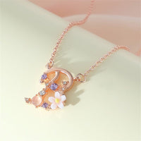 Thumbnail for Chic Crystal Opal Inlaid Floral Alphabet Monogram Letter Necklace - ArtGalleryZen