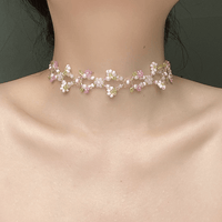 Thumbnail for Chic Crystal Pendant Floral Seed Beaded Chain Choker Necklace - ArtGalleryZen
