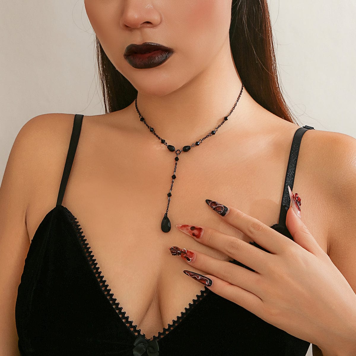Chic Crystal Pendant Y Necklace - ArtGalleryZen