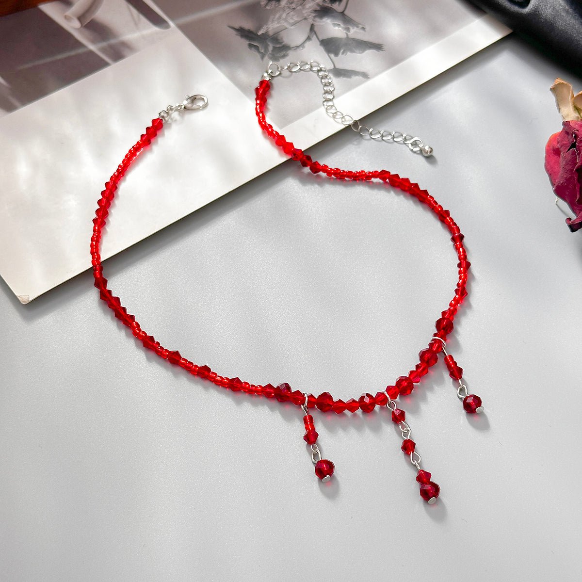 Chic Crystal Tassel Blood Drop Choker Necklace - ArtGalleryZen