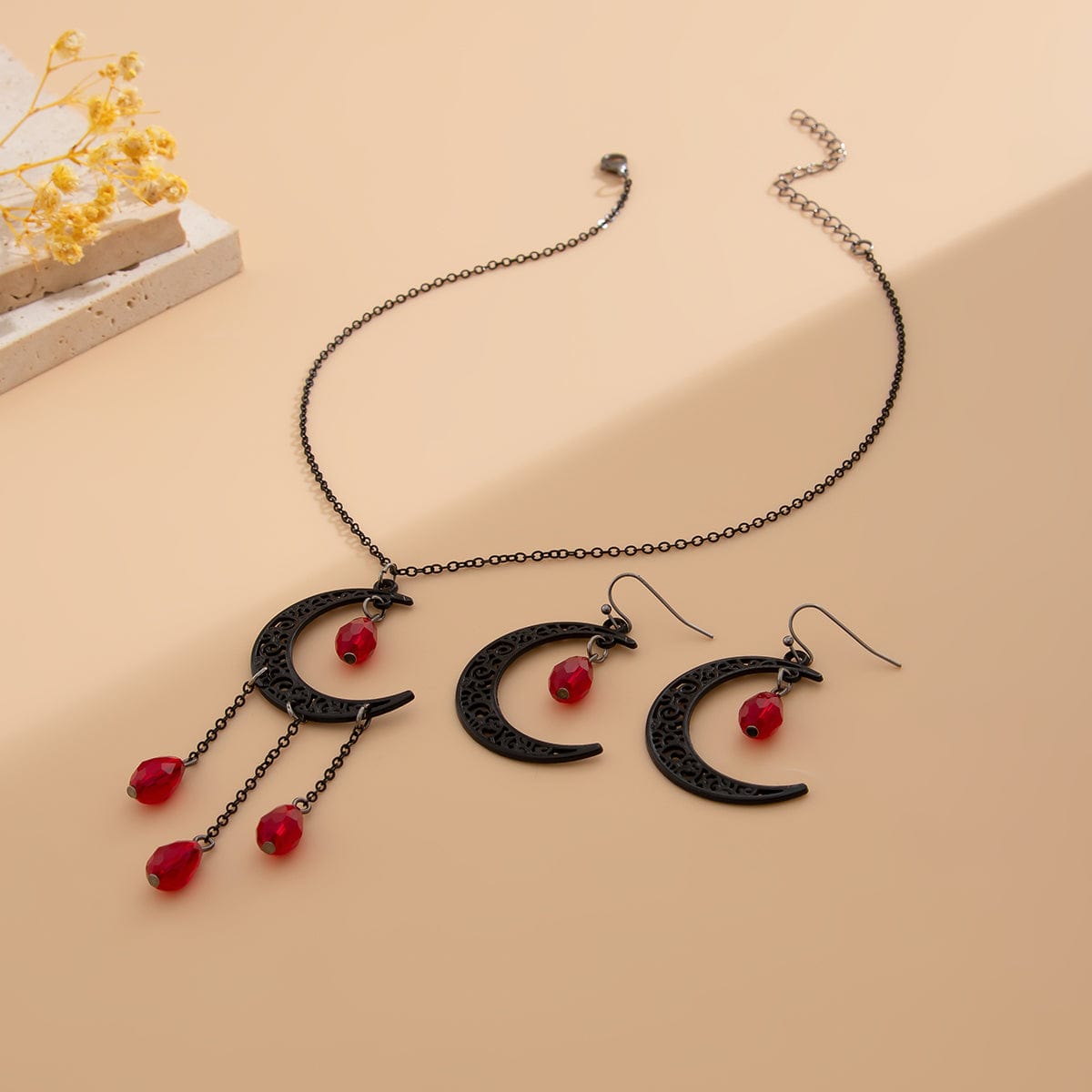 Chic Crystal Tassel Moon Charm Necklace Earrings Set - ArtGalleryZen