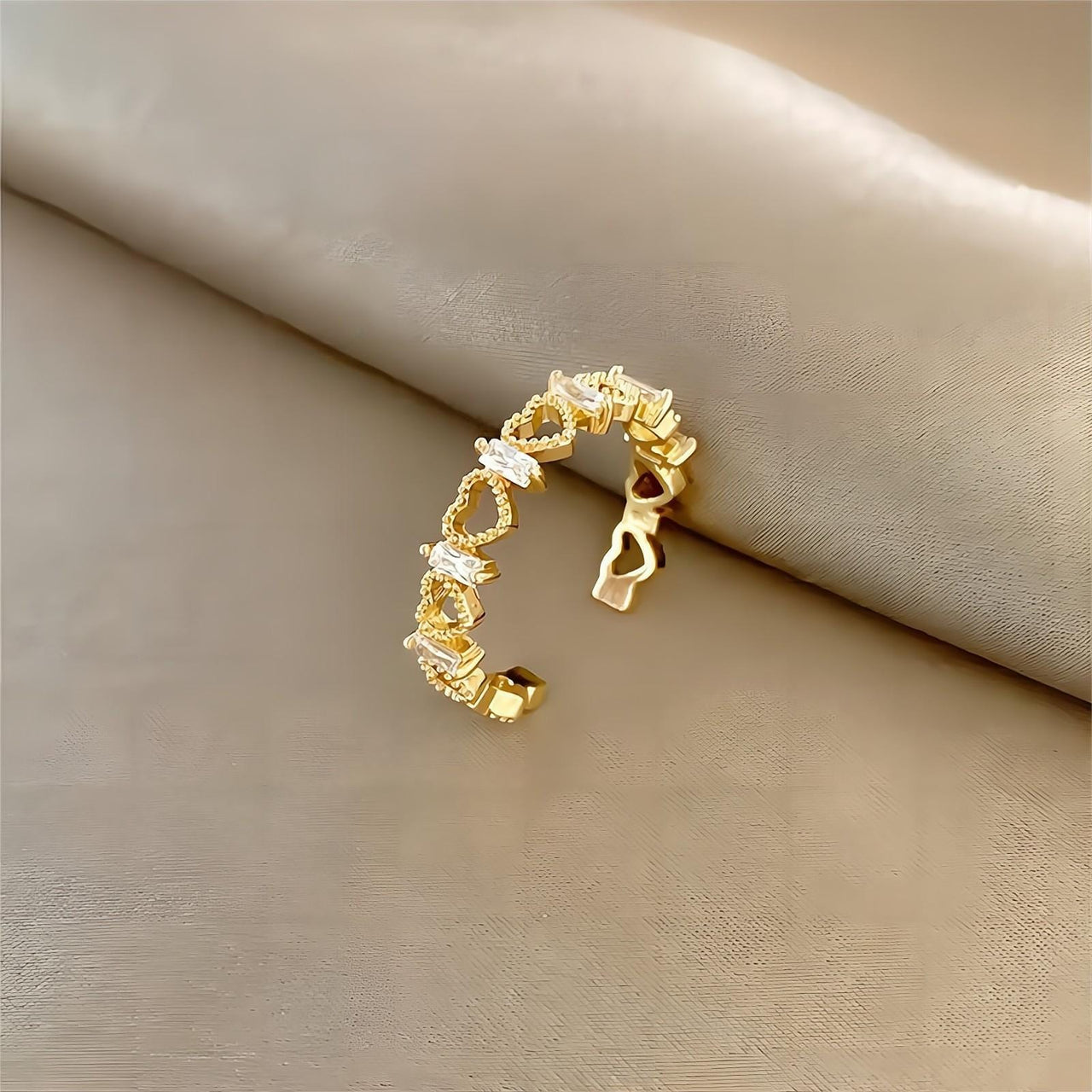Chic CZ Inlaid Adjustable Hollowed-out Heart Ring - ArtGalleryZen