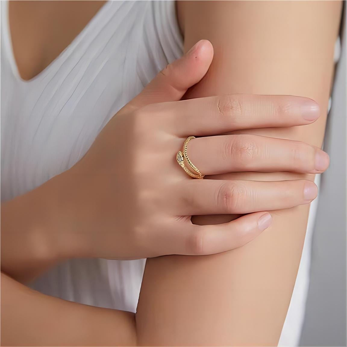 Chic CZ Inlaid Adjustable Snake Ring - ArtGalleryZen