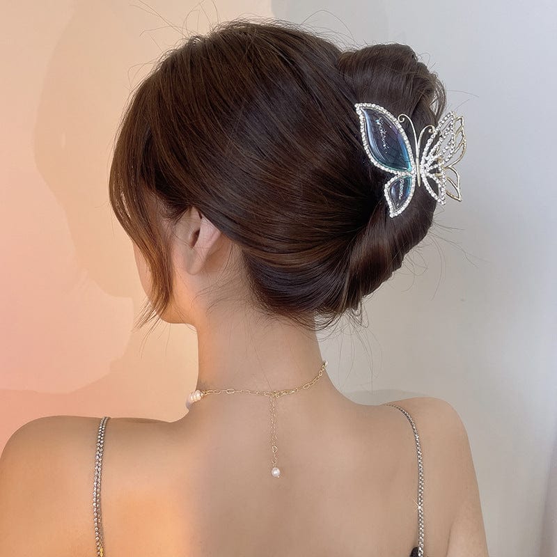 Chic CZ Inlaid Butterfly Chignon Claw Clip Hair Clip - ArtGalleryZen
