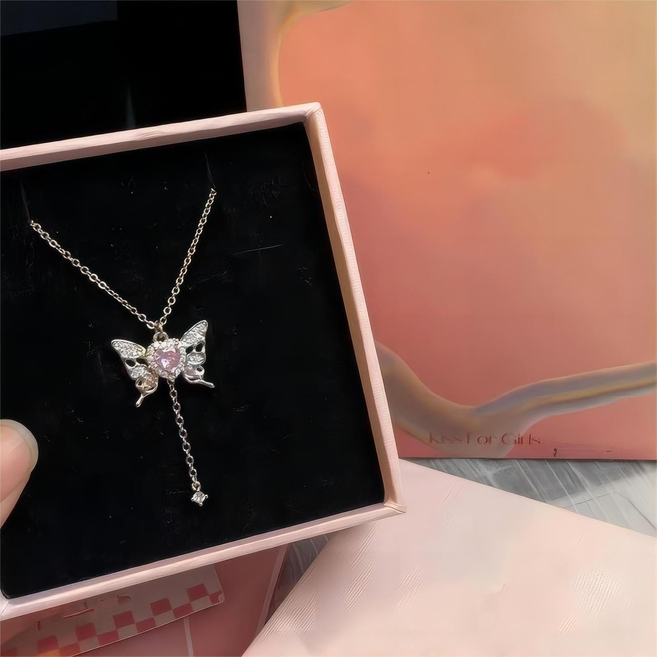 Chic CZ Inlaid Butterfly Heart Necklace - ArtGalleryZen
