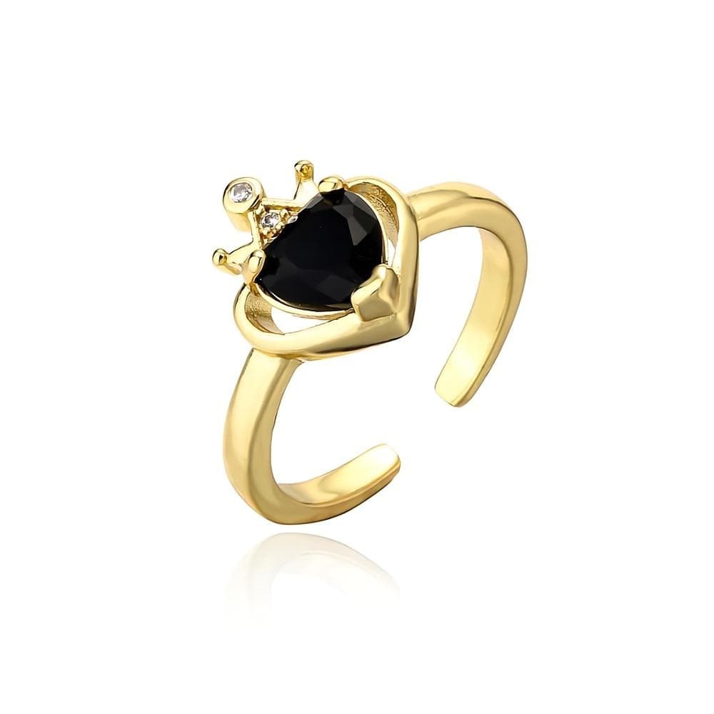 Chic CZ Inlaid Crown Heart Open Ring - ArtGalleryZen