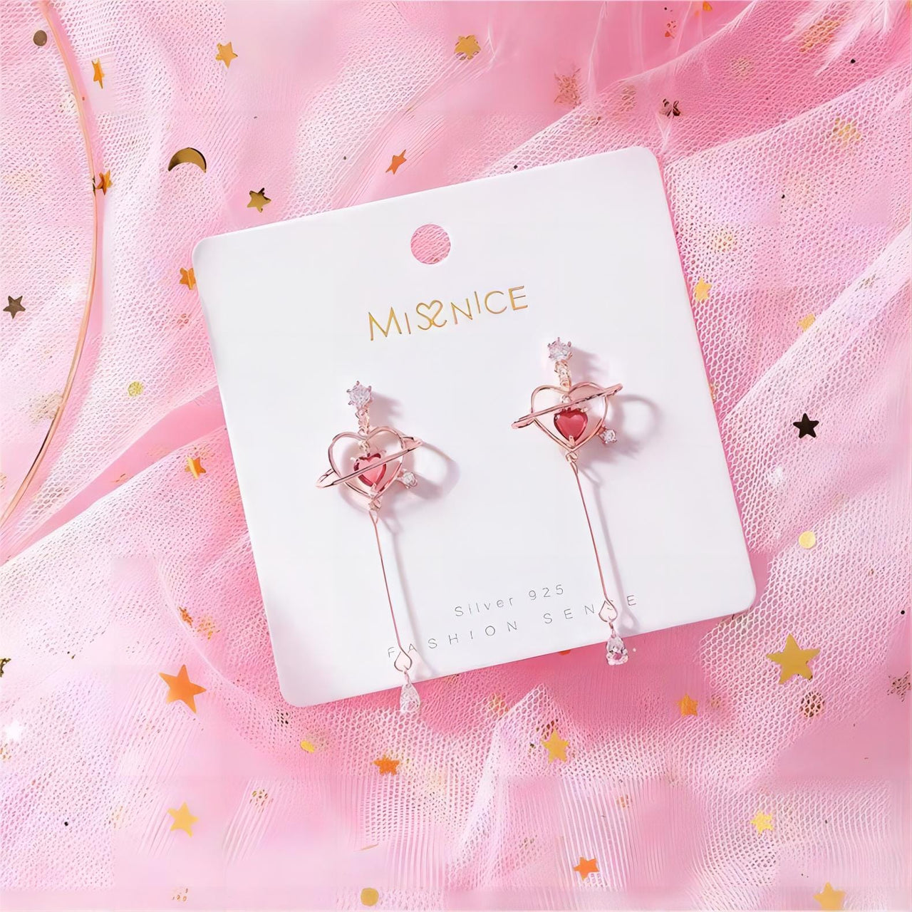 Chic CZ Inlaid Crystal Heart Dangle Earrings - ArtGalleryZen