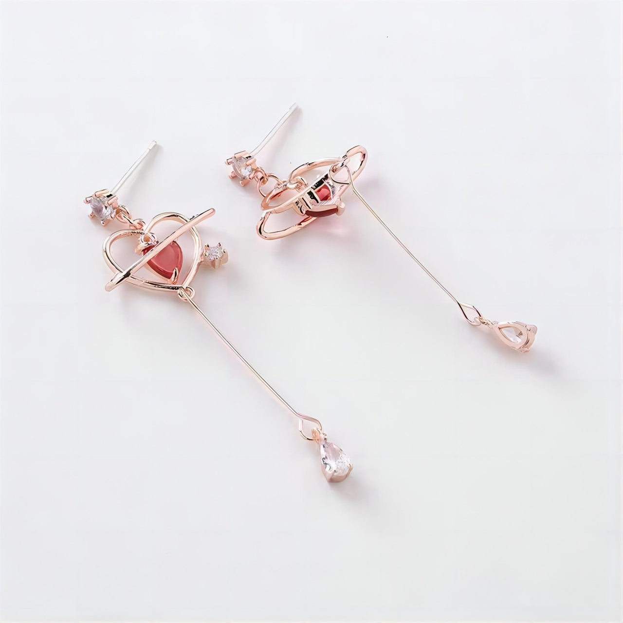 Chic CZ Inlaid Crystal Heart Dangle Earrings - ArtGalleryZen