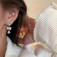 Thumbnail for Chic CZ Inlaid Crystal Ribbon Heart Dangle Earrings - ArtGalleryZen