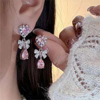 Thumbnail for Chic CZ Inlaid Crystal Ribbon Heart Dangle Earrings - ArtGalleryZen