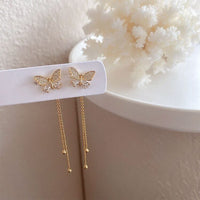 Thumbnail for Chic CZ Inlaid Detachable Butterfly Tassel Earrings - ArtGalleryZen