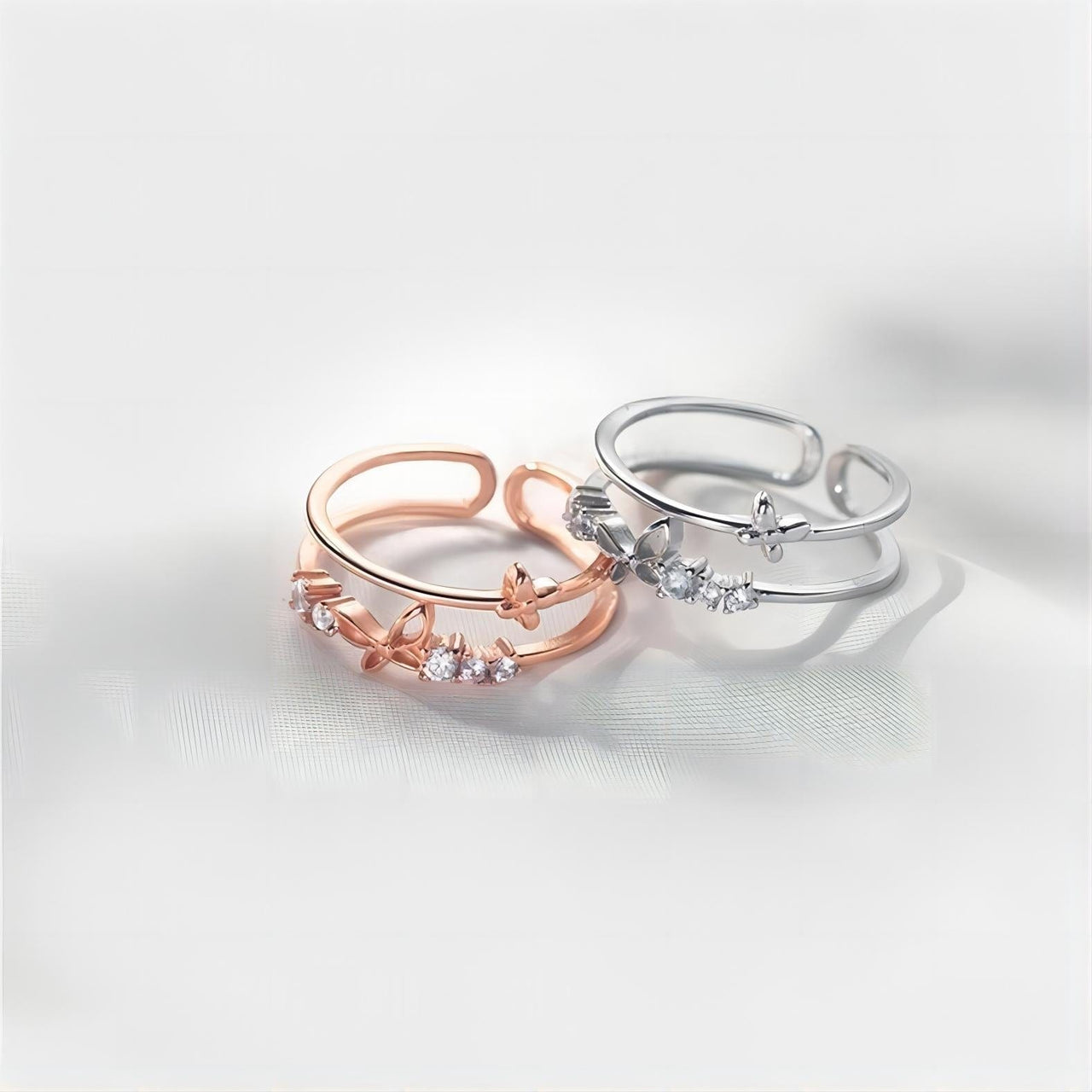 Chic CZ Inlaid Duo Butterfly Ring - ArtGalleryZen