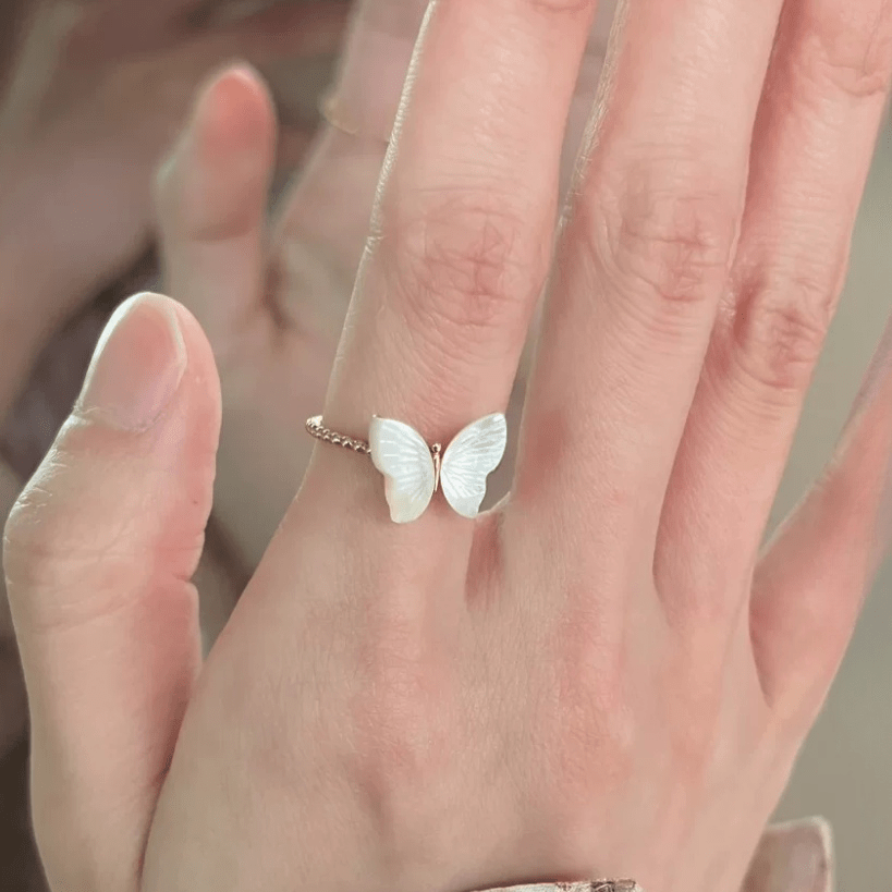 Chic CZ Inlaid Enamel Butterfly Fritillaria Open Ring - ArtGalleryZen