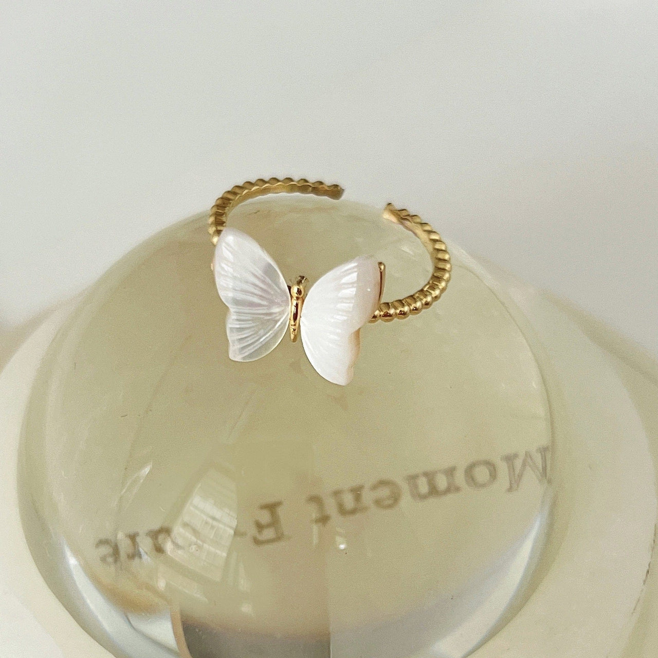 Chic CZ Inlaid Enamel Butterfly Fritillaria Open Ring - ArtGalleryZen