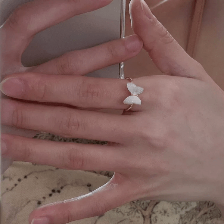 Chic CZ Inlaid Enamel Butterfly Fritillaria Open Ring - ArtGalleryZen