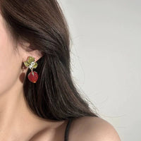 Thumbnail for Chic CZ Inlaid Enamel Leaf Strawberry Dangle Earrings - ArtGalleryZen
