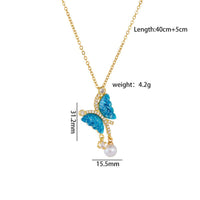 Thumbnail for Chic CZ Inlaid Gradient Butterfly Pearl Pendant Cable Chain Necklace - ArtGalleryZen