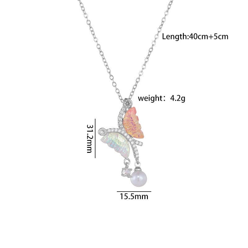 Chic CZ Inlaid Gradient Butterfly Pearl Pendant Cable Chain Necklace - ArtGalleryZen