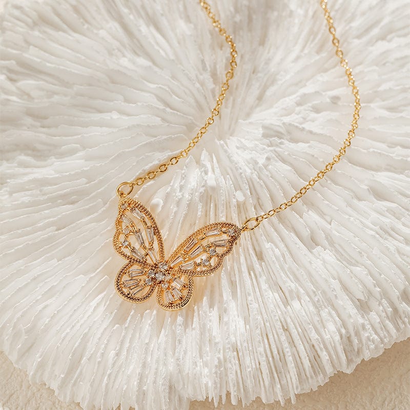 Chic CZ Inlaid Hollowed-out Butterfly Necklace - ArtGalleryZen