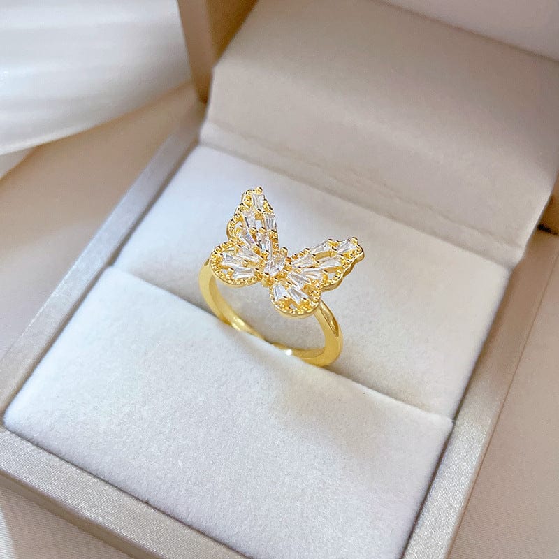 Chic CZ Inlaid Hollowed-out Butterfly Ring - ArtGalleryZen