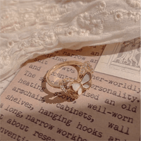 Thumbnail for Chic CZ Inlaid Natural Pearl Shell Duo Butterfly Ring - ArtGalleryZen