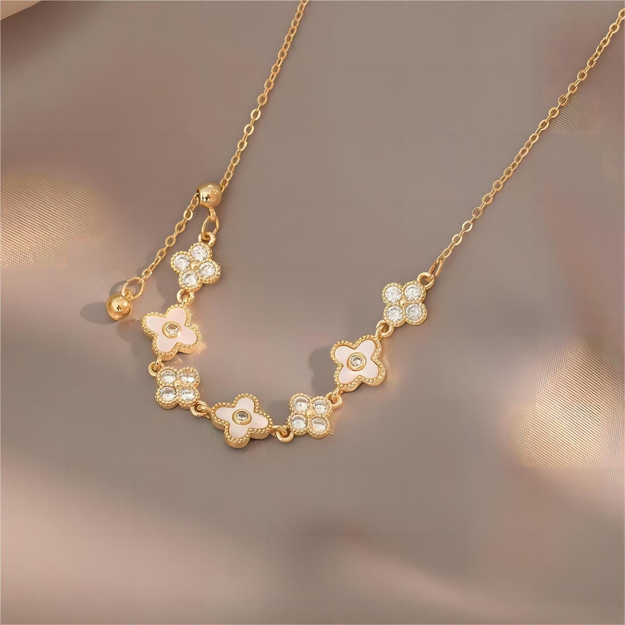 Chic CZ Inlaid Natural Pearl Shell Floral Necklace - ArtGalleryZen