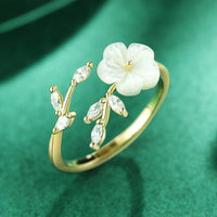 Thumbnail for Chic CZ Inlaid Natural Pearl Shell Flower Ring - ArtGalleryZen