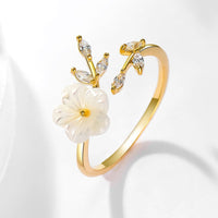 Thumbnail for Chic CZ Inlaid Natural Pearl Shell Flower Ring - ArtGalleryZen