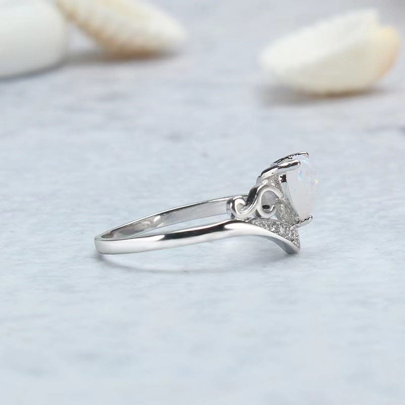 Chic CZ Inlaid Opal Heart Ring - ArtGalleryZen