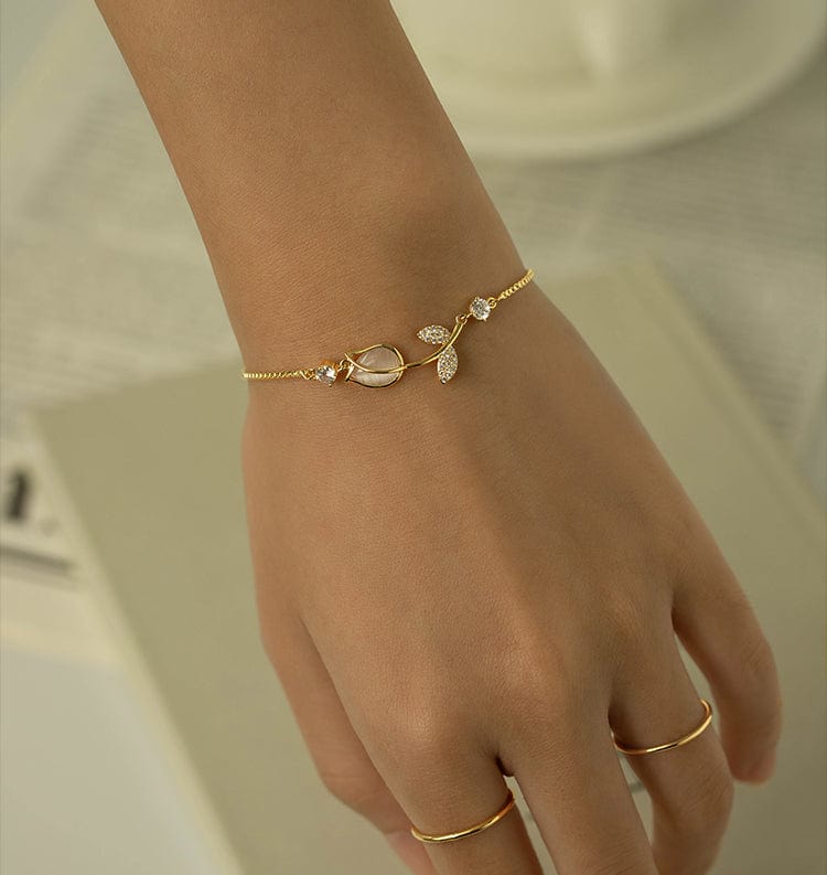 Chic CZ Inlaid Opal Tulip Bracelet - ArtGalleryZen