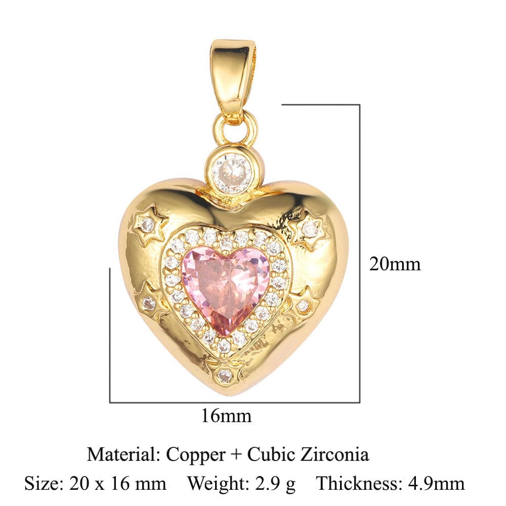 Chic CZ Inlaid Pink Crystal Heart Chain Necklace - ArtGalleryZen