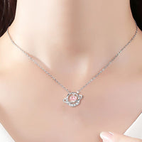 Thumbnail for Chic CZ Inlaid Planet Dangle Heart Pendant Necklace - ArtGalleryZen