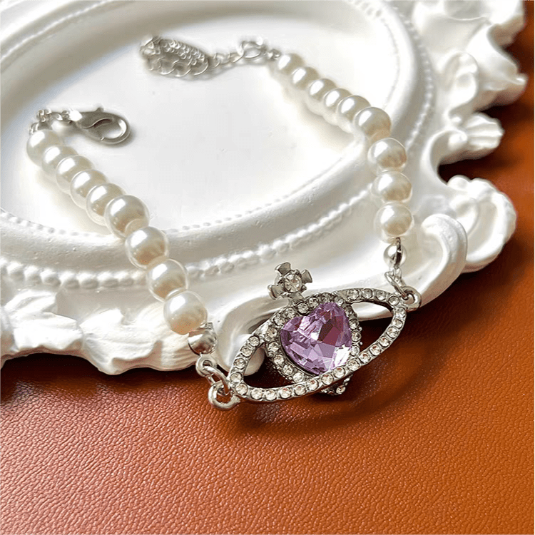Chic CZ Inlaid Purple Saturn Necklace Earrings Bracelet Set - ArtGalleryZen